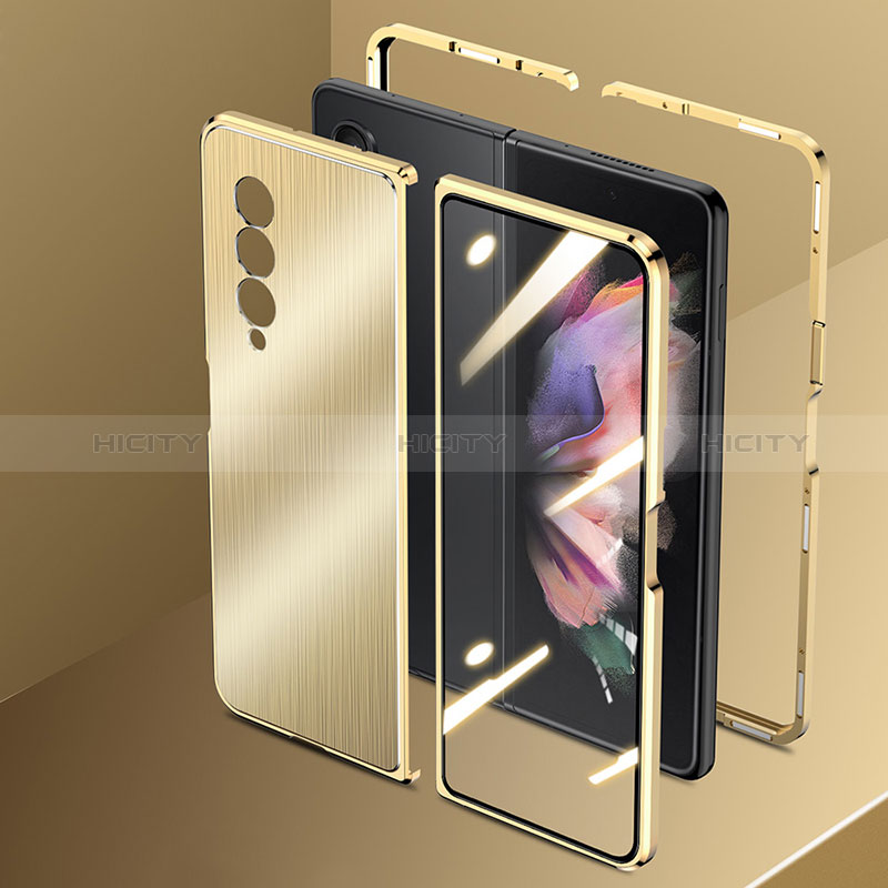 Samsung Galaxy Z Fold3 5G用360度 フルカバー ケース 高級感 手触り良い アルミメタル 製の金属製 サムスン ゴールド