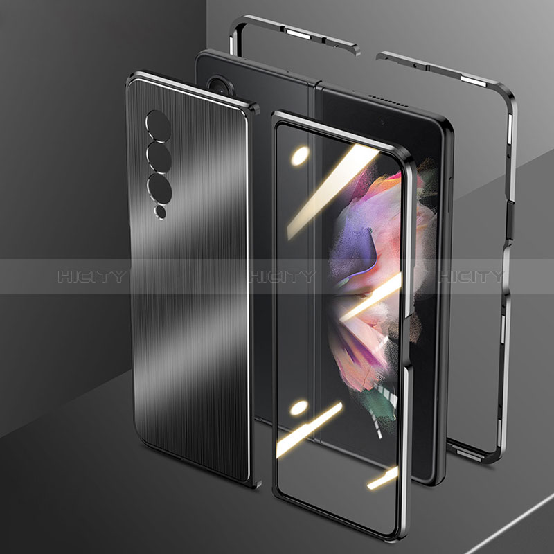 Samsung Galaxy Z Fold3 5G用360度 フルカバー ケース 高級感 手触り良い アルミメタル 製の金属製 サムスン ブラック
