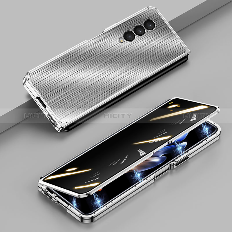 Samsung Galaxy Z Fold3 5G用360度 フルカバー ケース 高級感 手触り良い アルミメタル 製の金属製 P01 サムスン シルバー