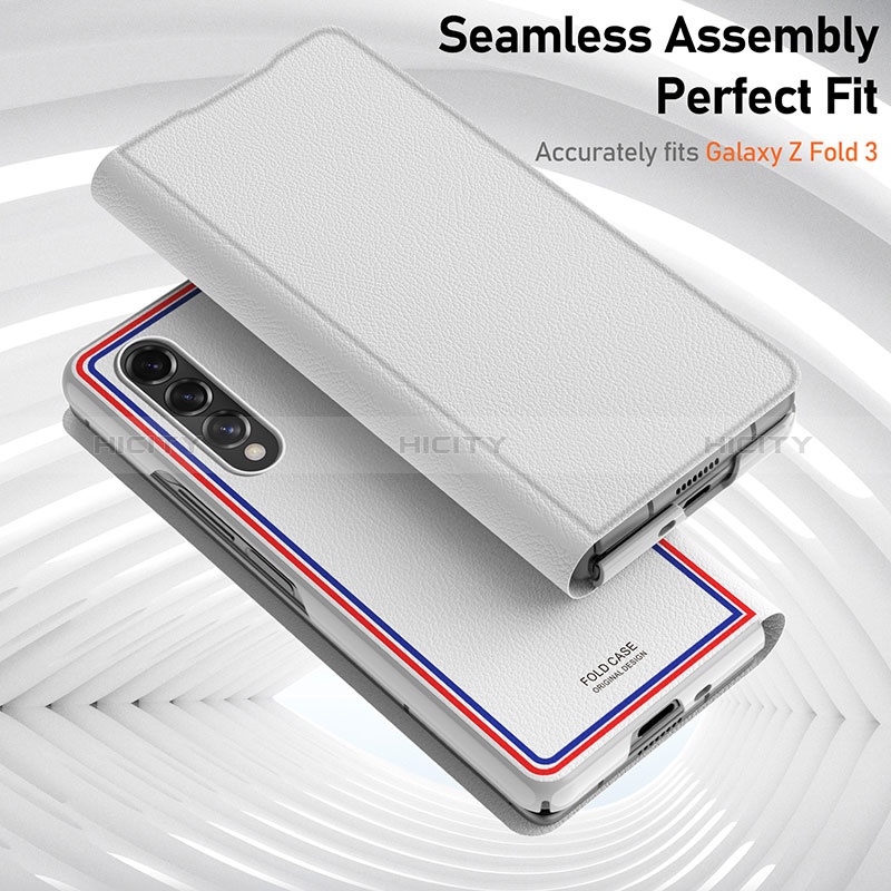 Samsung Galaxy Z Fold3 5G用シリコンケース ソフトタッチラバー レザー柄 カバー サムスン グレー