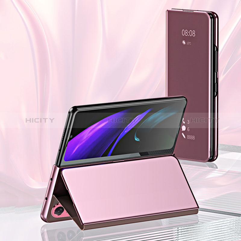 Samsung Galaxy Z Fold3 5G用手帳型 レザーケース スタンド 鏡面 カバー ZL2 サムスン 