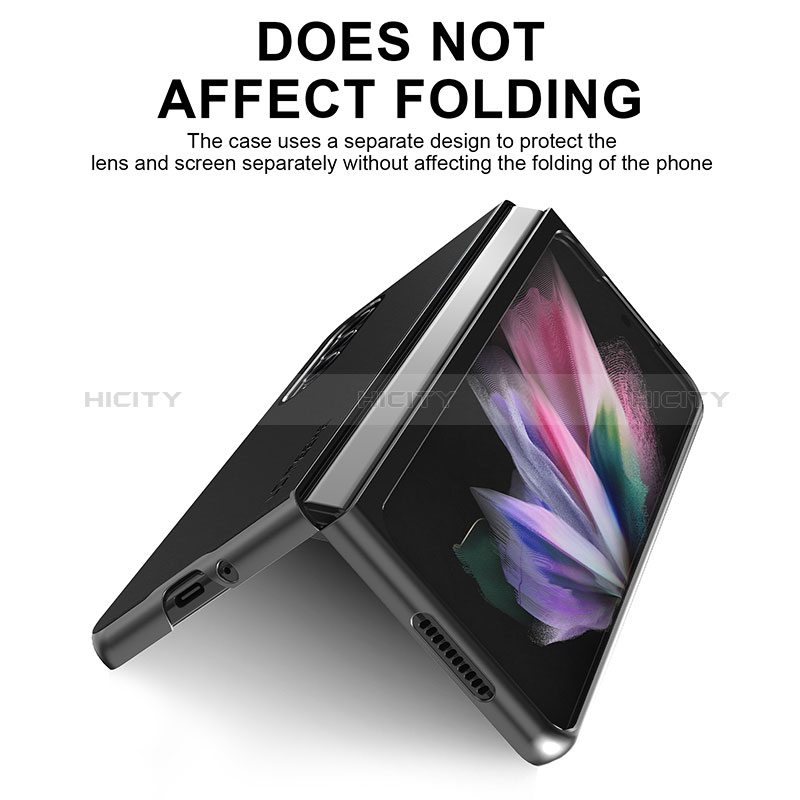 Samsung Galaxy Z Fold3 5G用ハイブリットバンパーケース 高級感 手触り良いレザー柄 兼プラスチック LC2 サムスン 