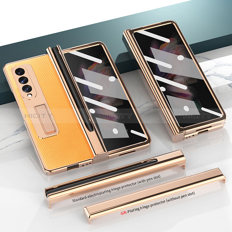 Samsung Galaxy Z Fold3 5G用ハイブリットバンパーケース 高級感 手触り良いレザー柄 兼プラスチック ZL3 サムスン 
