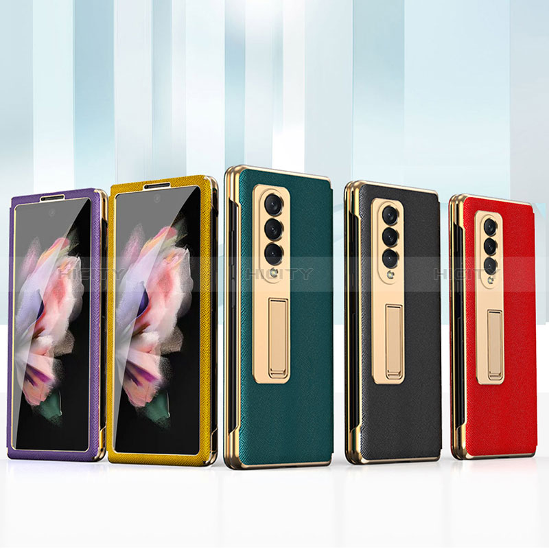 Samsung Galaxy Z Fold3 5G用ハイブリットバンパーケース 高級感 手触り良いレザー柄 兼プラスチック C08 サムスン 