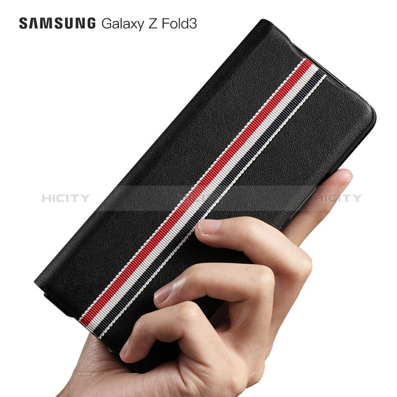 Samsung Galaxy Z Fold3 5G用ハイブリットバンパーケース 高級感 手触り良いレザー柄 兼プラスチック S07 サムスン 