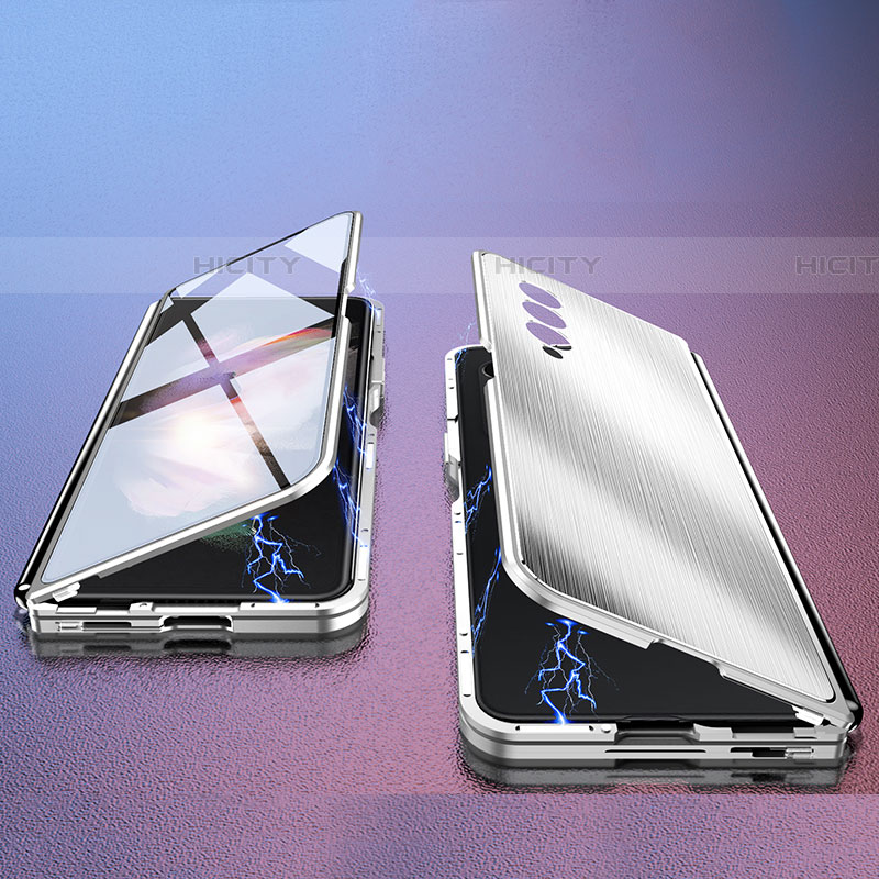 Samsung Galaxy Z Fold4 5G用360度 フルカバー ケース 高級感 手触り良い アルミメタル 製の金属製 P02 サムスン シルバー