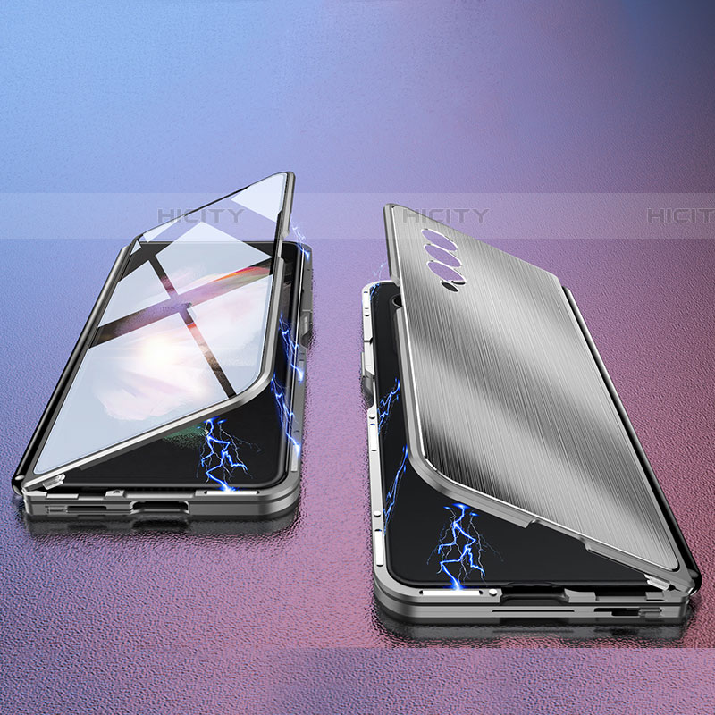 Samsung Galaxy Z Fold4 5G用360度 フルカバー ケース 高級感 手触り良い アルミメタル 製の金属製 P02 サムスン グレー