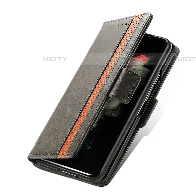 Samsung Galaxy Z Fold4 5G用手帳型 レザーケース スタンド カバー S03D サムスン グレー