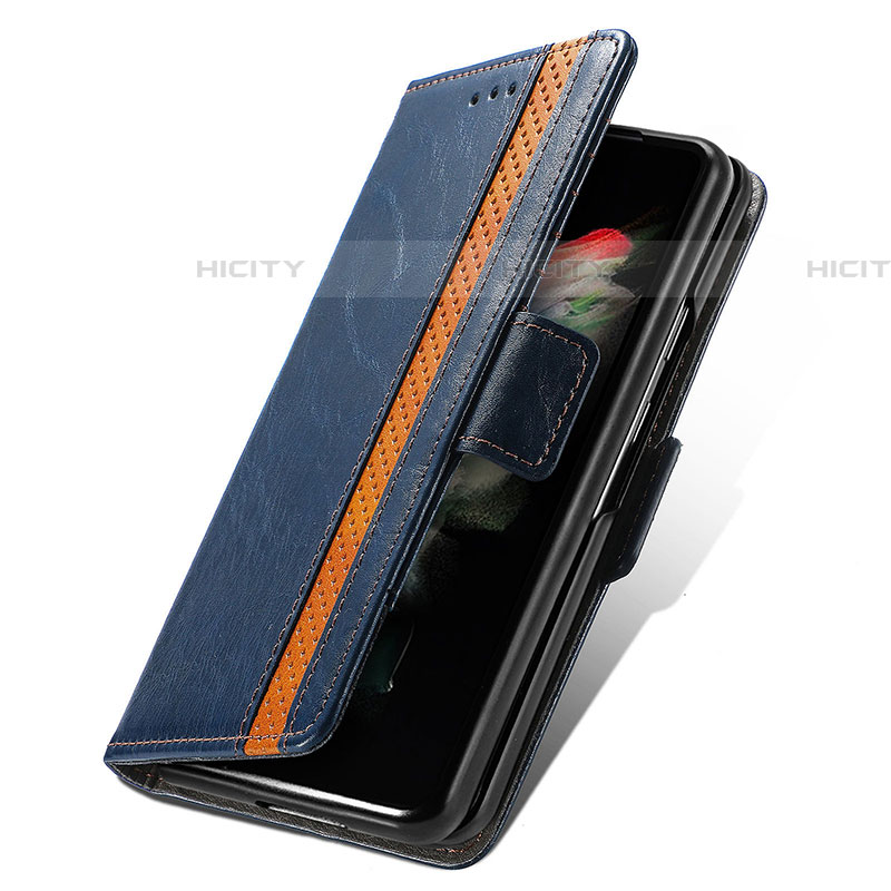Samsung Galaxy Z Fold4 5G用手帳型 レザーケース スタンド カバー S03D サムスン ネイビー