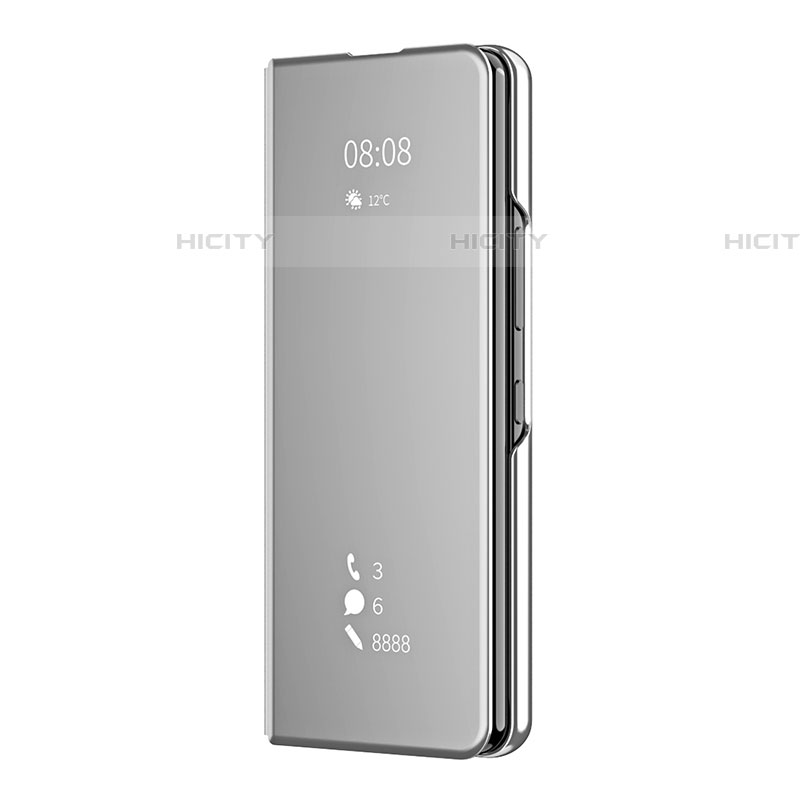 Samsung Galaxy Z Fold4 5G用手帳型 レザーケース スタンド 鏡面 カバー ZL2 サムスン シルバー