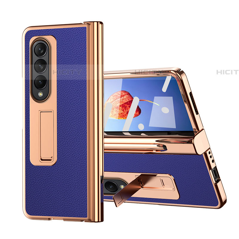 Samsung Galaxy Z Fold4 5G用ハイブリットバンパーケース 高級感 手触り良いレザー柄 兼プラスチック ZL6 サムスン ネイビー