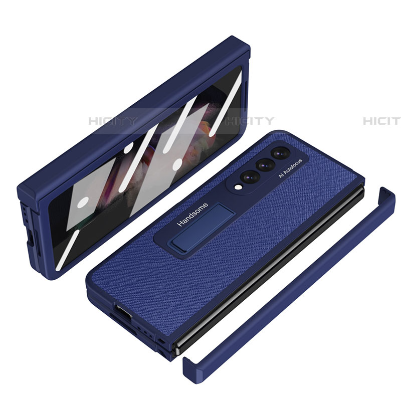Samsung Galaxy Z Fold4 5G用ハイブリットバンパーケース 高級感 手触り良いレザー柄 兼プラスチック ZL7 サムスン ネイビー