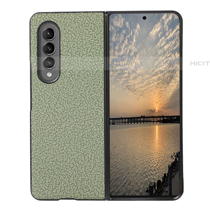 Samsung Galaxy Z Fold4 5G用ハイブリットバンパーケース 高級感 手触り良いレザー柄 兼プラスチック R04 サムスン グリーン