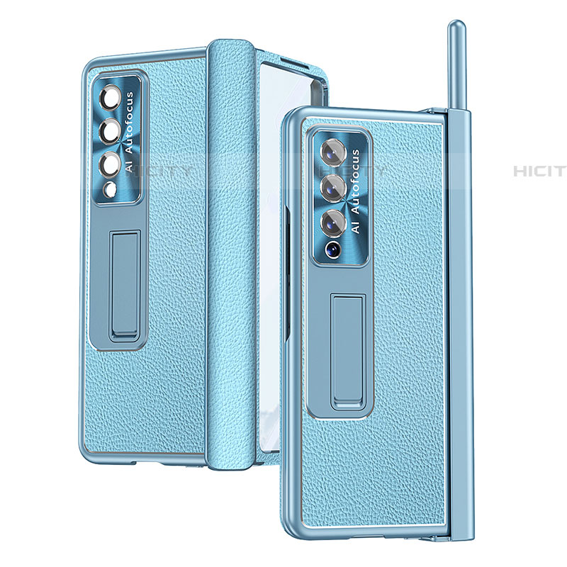 Samsung Galaxy Z Fold4 5G用ハイブリットバンパーケース 高級感 手触り良いレザー柄 兼プラスチック C09 サムスン ネイビー
