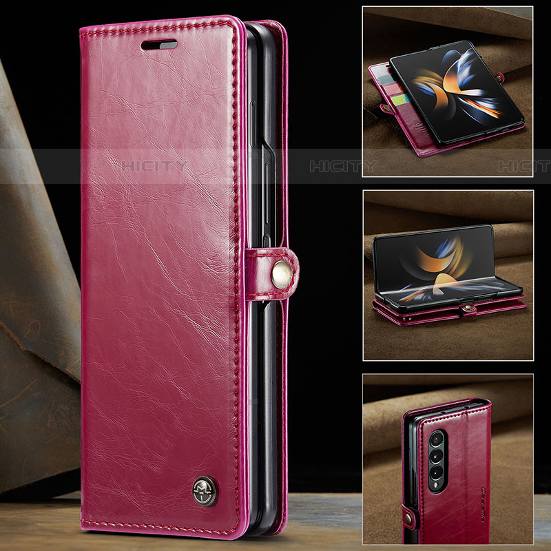 Samsung Galaxy Z Fold4 5G用手帳型 レザーケース スタンド カバー C02S サムスン レッド