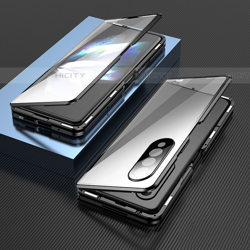 Samsung Galaxy Z Fold4 5G用ケース 高級感 手触り良い アルミメタル 製の金属製 360度 フルカバーバンパー 鏡面 カバー サムスン ブラック