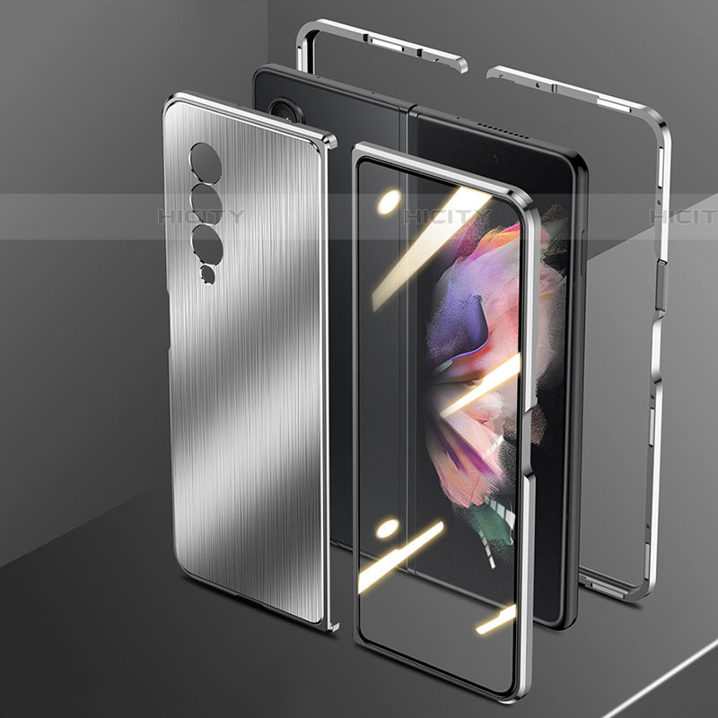Samsung Galaxy Z Fold4 5G用360度 フルカバー ケース 高級感 手触り良い アルミメタル 製の金属製 サムスン シルバー