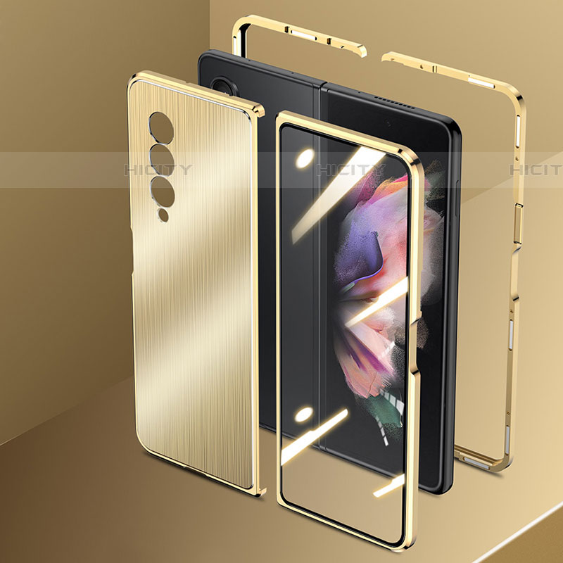 Samsung Galaxy Z Fold4 5G用360度 フルカバー ケース 高級感 手触り良い アルミメタル 製の金属製 サムスン ゴールド
