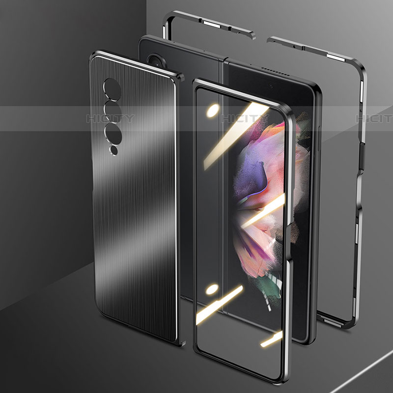 Samsung Galaxy Z Fold4 5G用360度 フルカバー ケース 高級感 手触り良い アルミメタル 製の金属製 サムスン ブラック