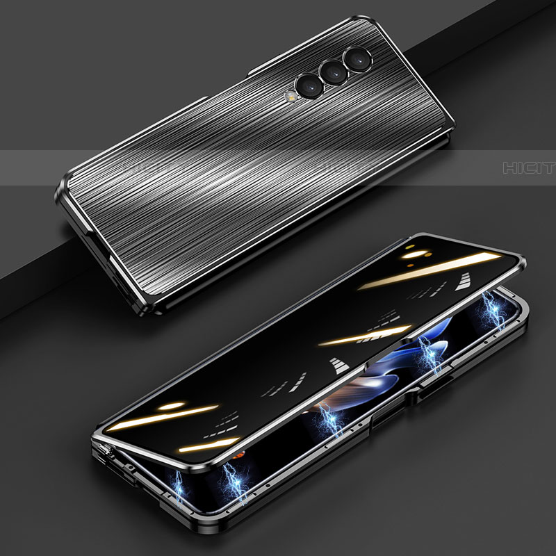Samsung Galaxy Z Fold4 5G用360度 フルカバー ケース 高級感 手触り良い アルミメタル 製の金属製 P01 サムスン ブラック