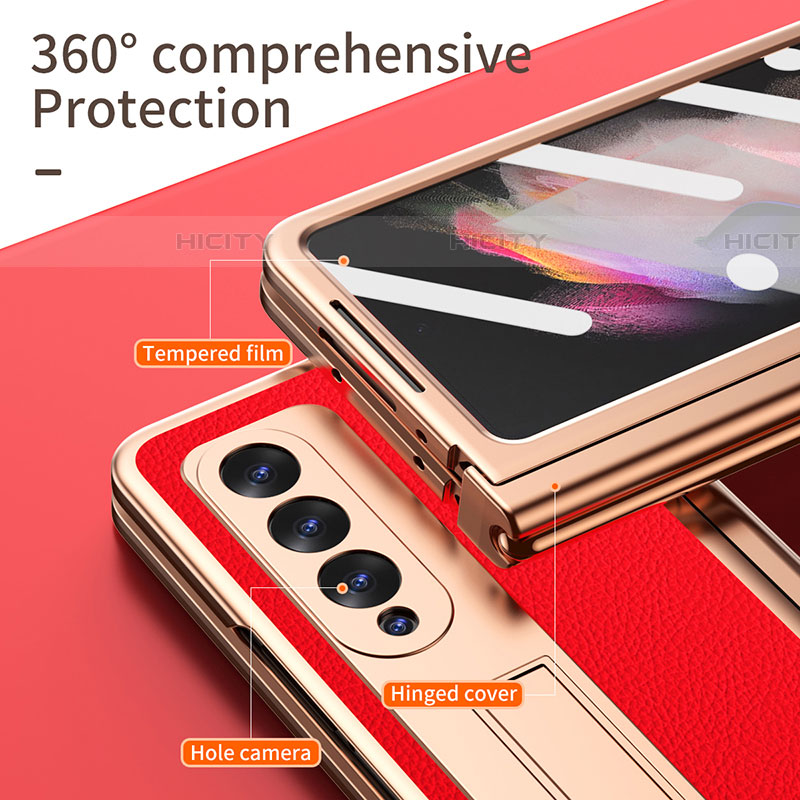 Samsung Galaxy Z Fold4 5G用ハイブリットバンパーケース 高級感 手触り良いレザー柄 兼プラスチック ZL1 サムスン 