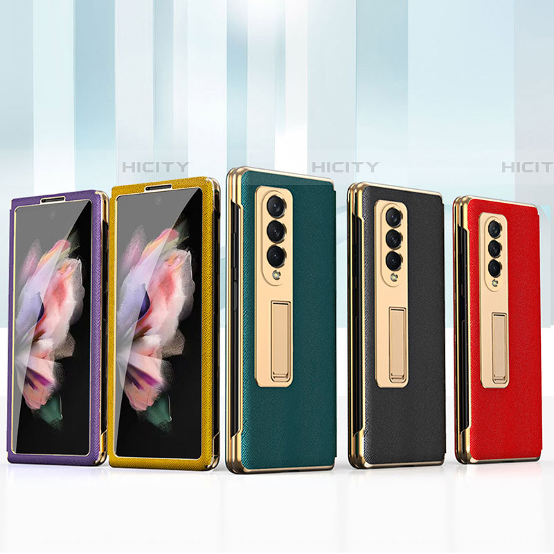 Samsung Galaxy Z Fold4 5G用ハイブリットバンパーケース 高級感 手触り良いレザー柄 兼プラスチック C08 サムスン 