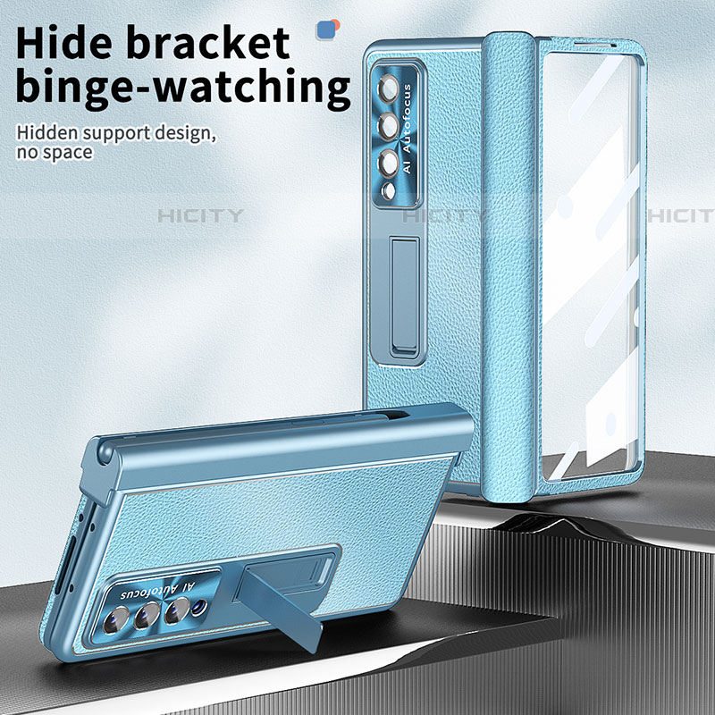 Samsung Galaxy Z Fold4 5G用ハイブリットバンパーケース 高級感 手触り良いレザー柄 兼プラスチック C09 サムスン 