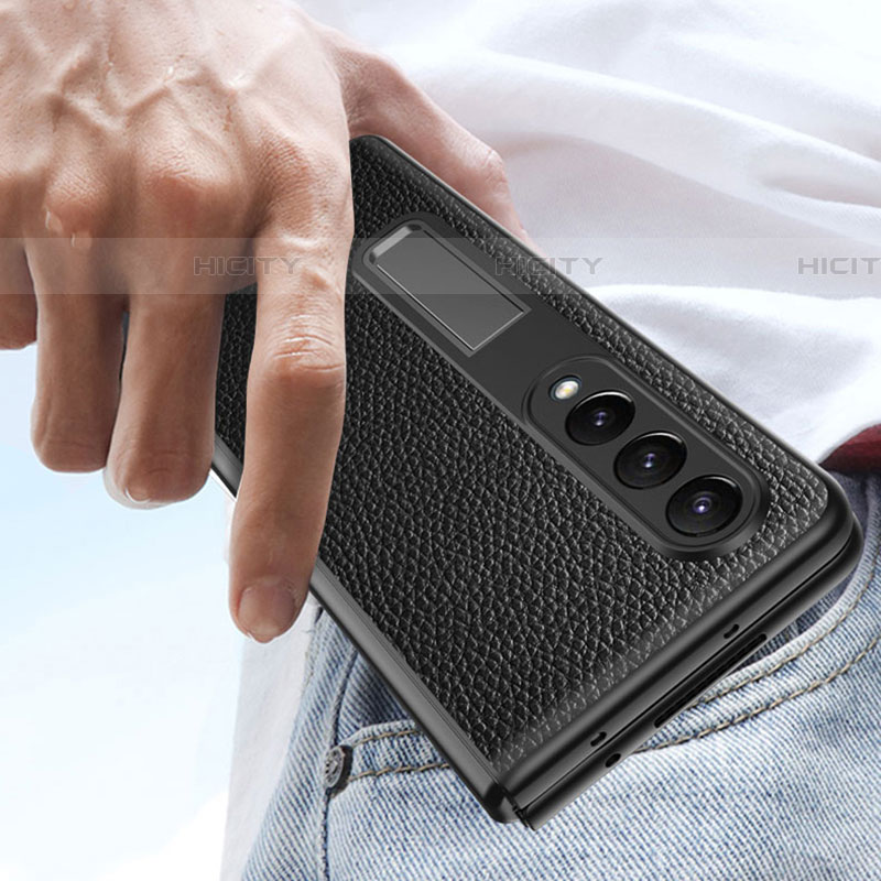 Samsung Galaxy Z Fold4 5G用ハイブリットバンパーケース 高級感 手触り良いレザー柄 兼プラスチック T01 サムスン 
