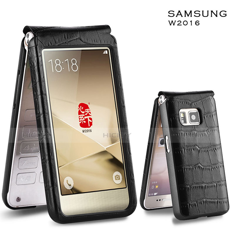 Samsung W(2016)用クロコダイル柄レザーケース カバー C03 サムスン ブラック