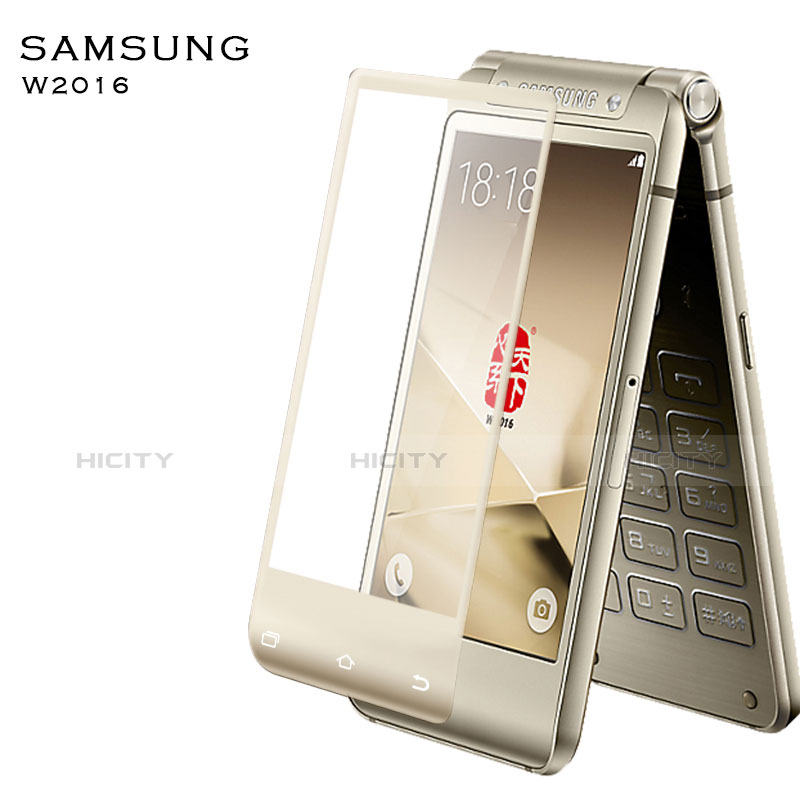 Samsung W(2016)用強化ガラス フル液晶保護フィルム サムスン ゴールド