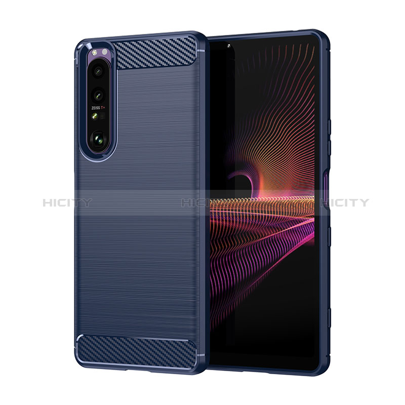 Sony Xperia 1 III用シリコンケース ソフトタッチラバー ライン カバー ソニー ネイビー