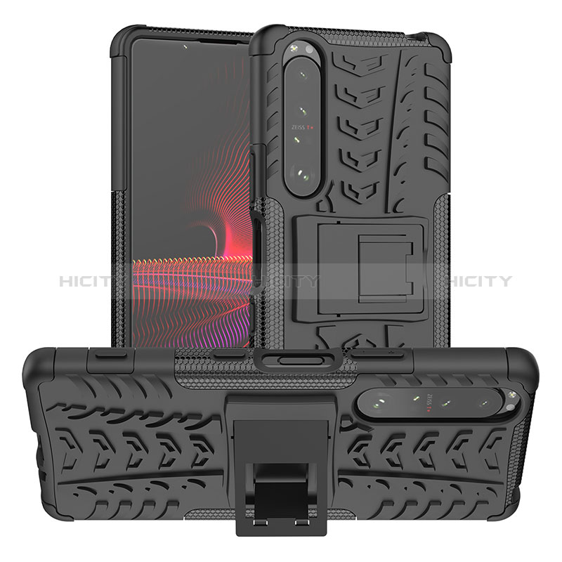 Sony Xperia 1 III用ハイブリットバンパーケース スタンド プラスチック 兼シリコーン カバー JX2 ソニー ブラック