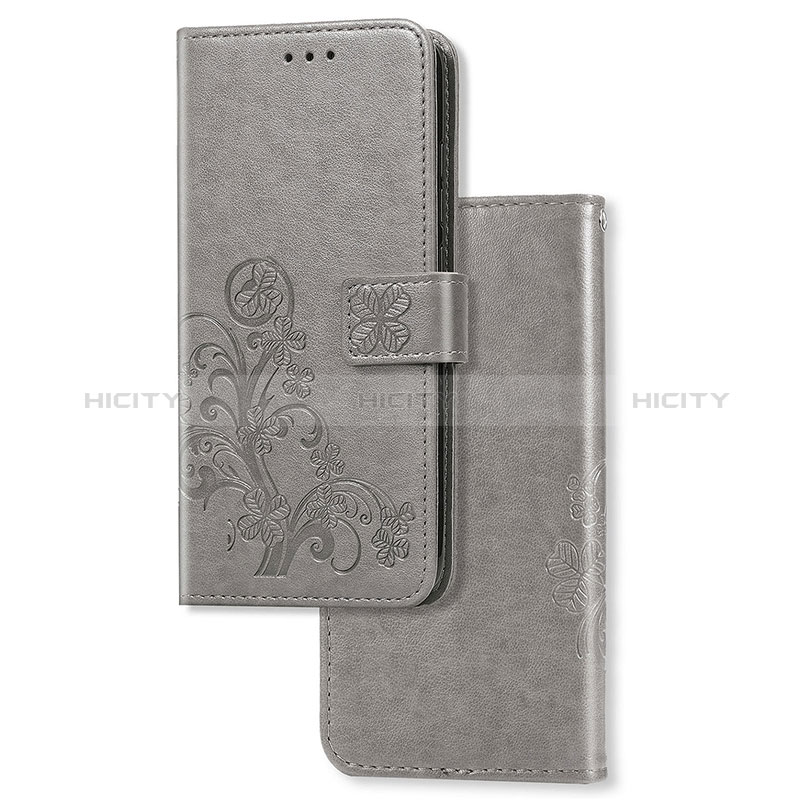 Sony Xperia 5用手帳型 レザーケース スタンド 花 カバー ソニー グレー