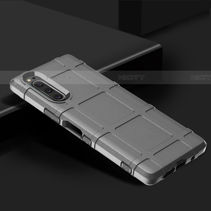 Sony Xperia 5用360度 フルカバー極薄ソフトケース シリコンケース 耐衝撃 全面保護 バンパー ソニー シルバー
