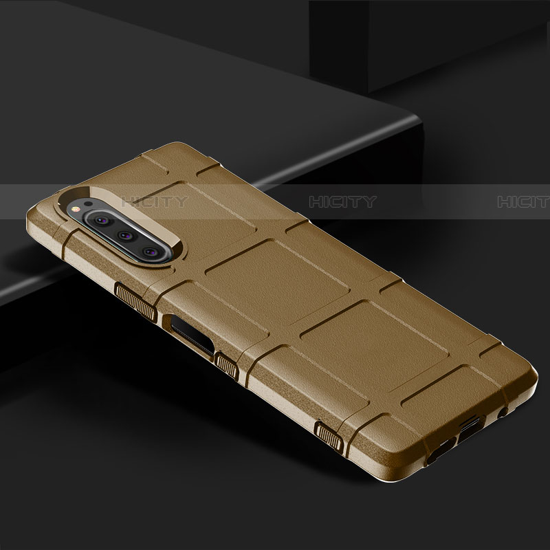 Sony Xperia 5用360度 フルカバー極薄ソフトケース シリコンケース 耐衝撃 全面保護 バンパー ソニー ブラウン
