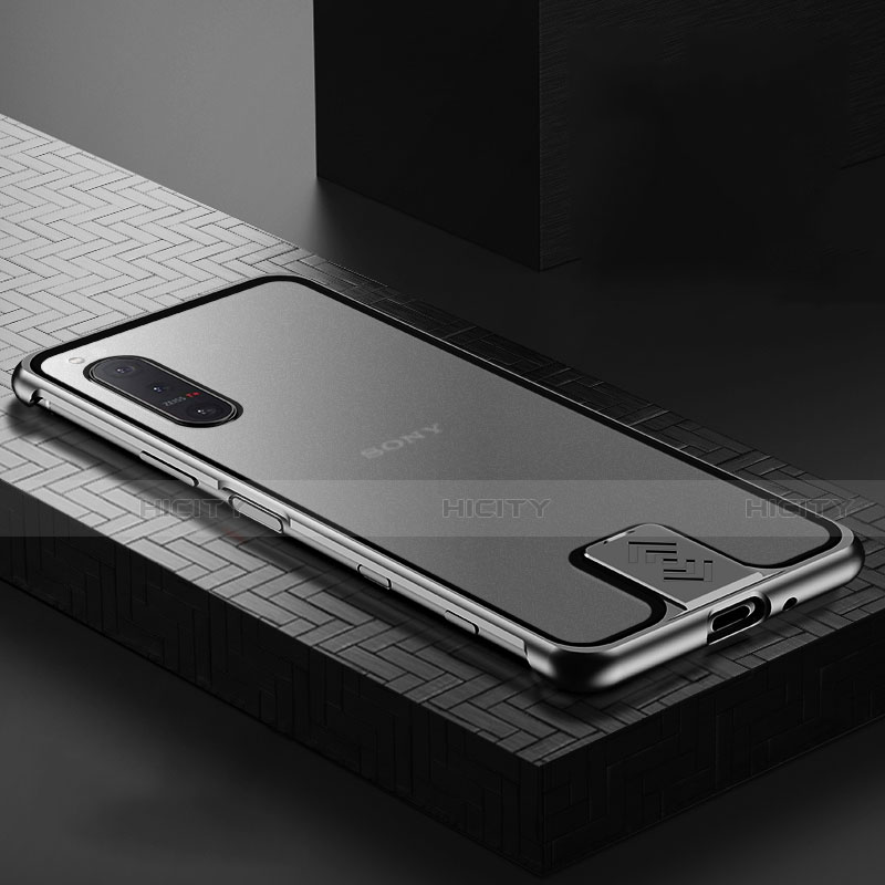 Sony Xperia 5 II用ケース 高級感 手触り良い アルミメタル 製の金属製 360度 フルカバーバンパー 鏡面 カバー ソニー ブラック