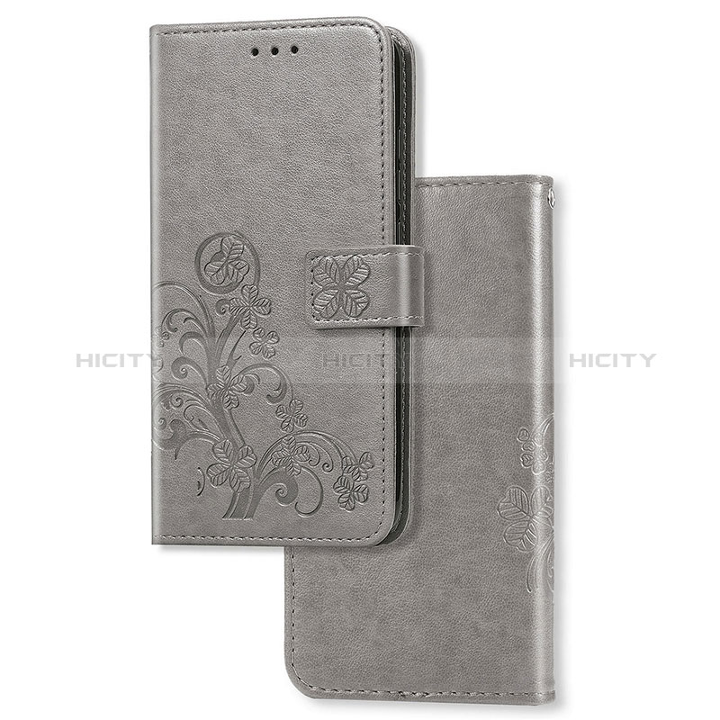 Sony Xperia L4用手帳型 レザーケース スタンド 花 カバー ソニー グレー