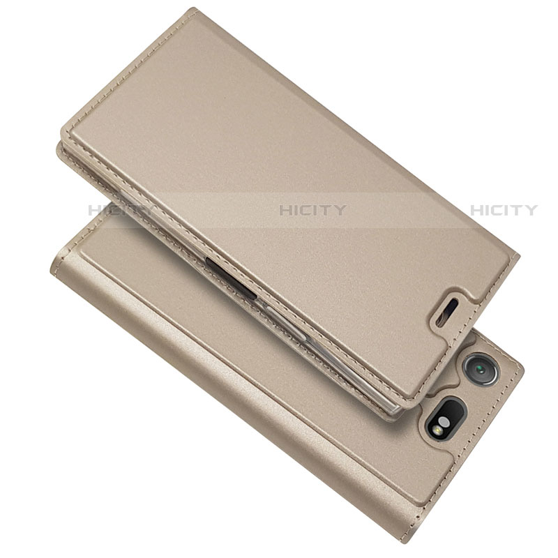 Sony Xperia XZ1 Compact用手帳型 レザーケース スタンド カバー L05 ソニー ゴールド