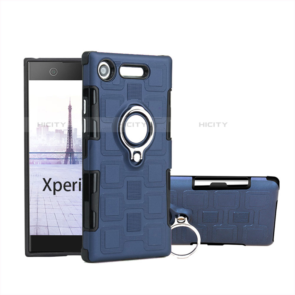Sony Xperia XZ1 Compact用ハイブリットバンパーケース プラスチック アンド指輪 S01 ソニー ブルー