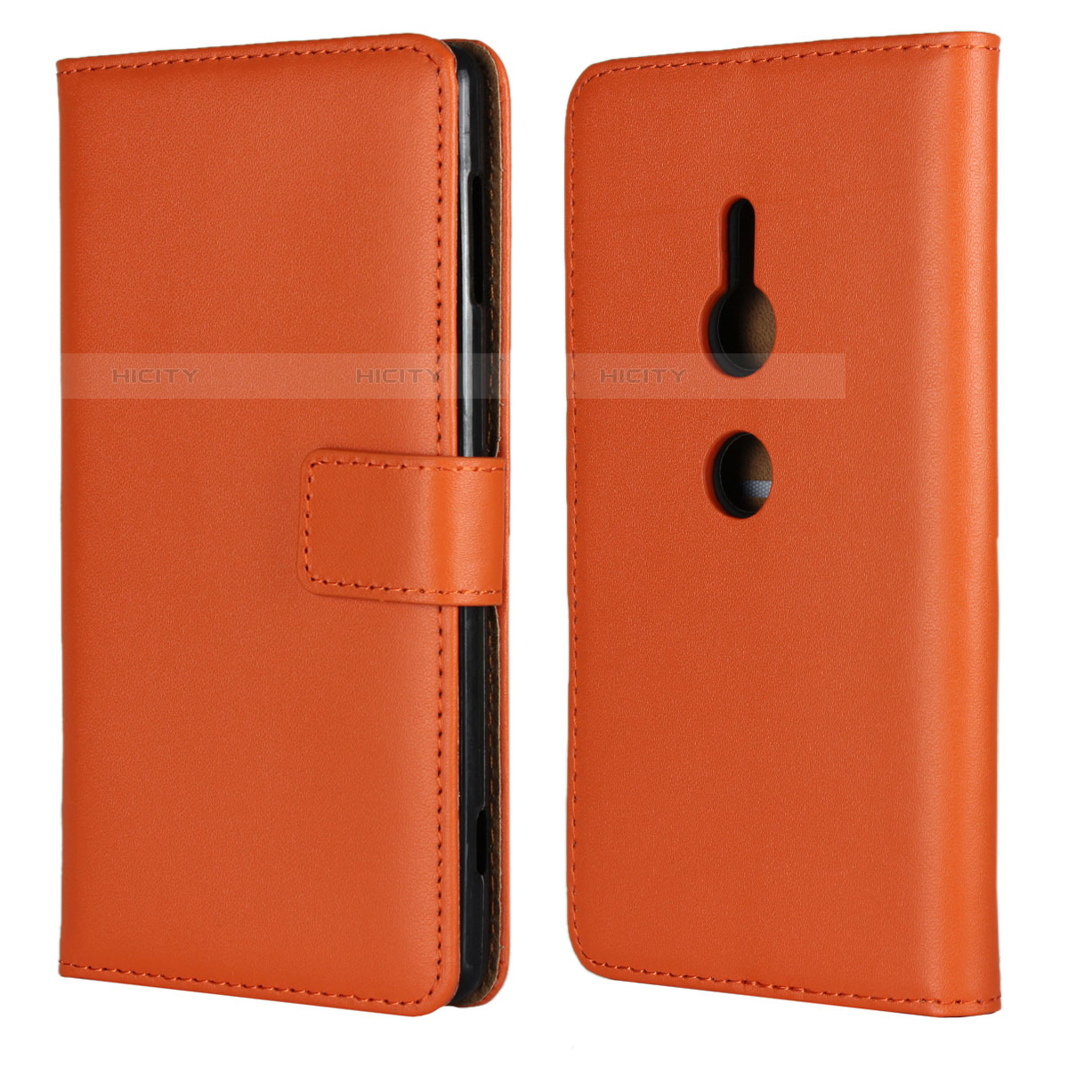 Sony Xperia XZ2用手帳型 レザーケース スタンド カバー L04 ソニー オレンジ