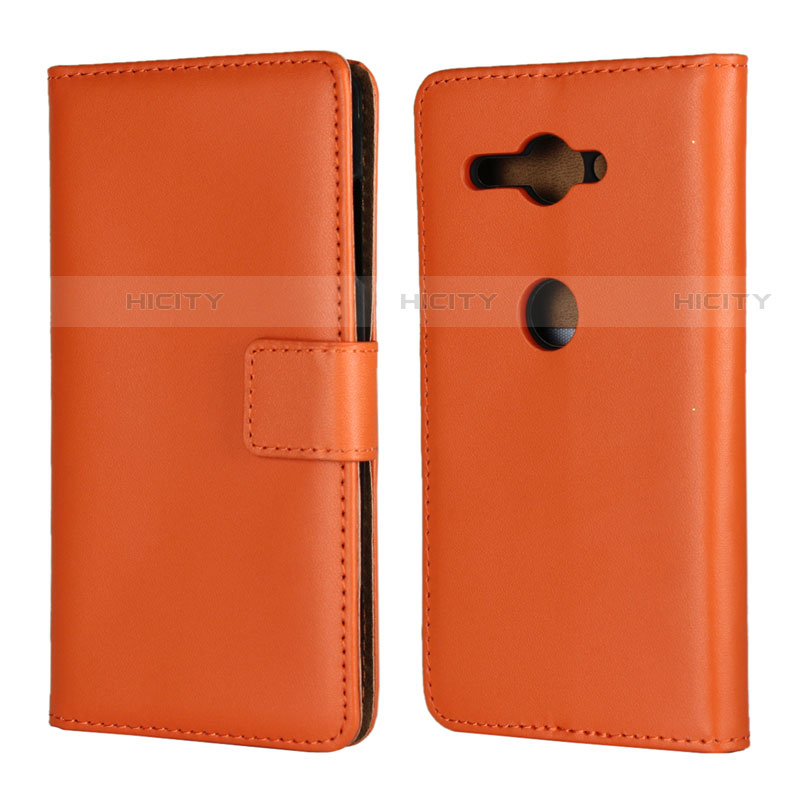 Sony Xperia XZ2 Compact用手帳型 レザーケース スタンド カバー ソニー オレンジ