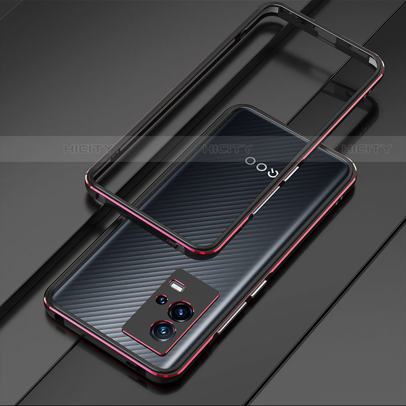 Vivo iQOO 8 5G用ケース 高級感 手触り良い アルミメタル 製の金属製 バンパー カバー Vivo レッド・ブラック