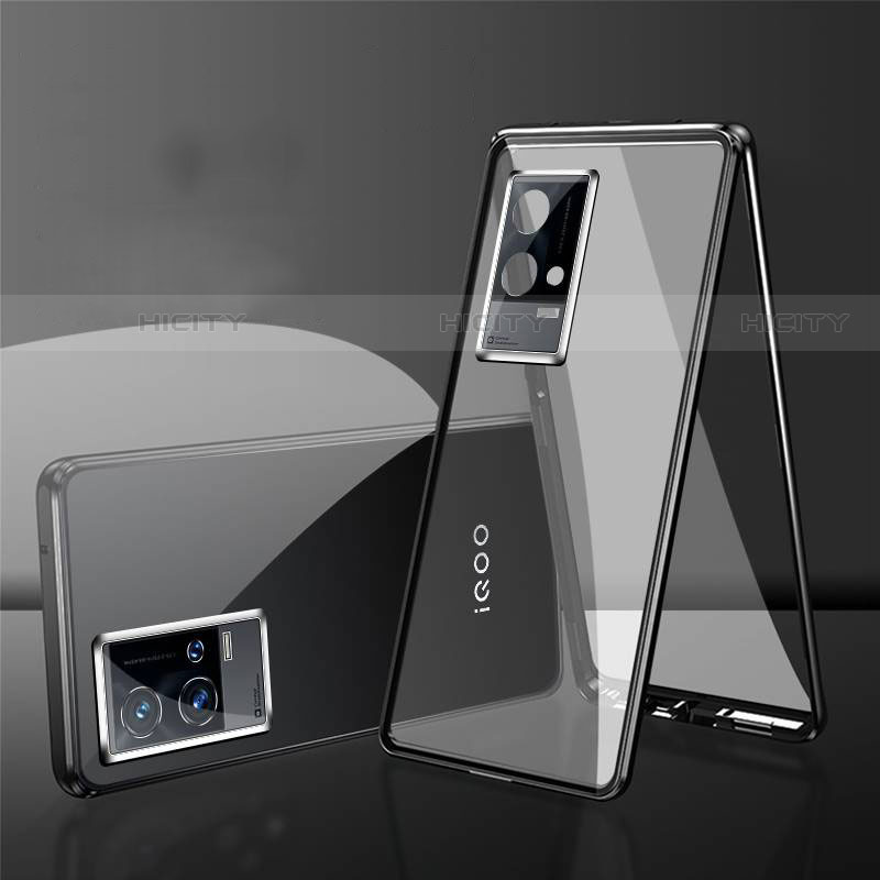 Vivo iQOO 8 5G用ケース 高級感 手触り良い アルミメタル 製の金属製 360度 フルカバーバンパー 鏡面 カバー Vivo ブラック