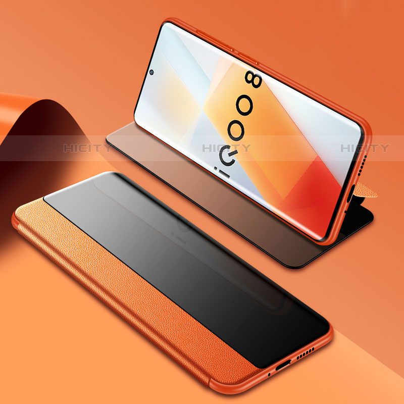 Vivo iQOO 8 5G用手帳型 レザーケース スタンド カバー Vivo オレンジ