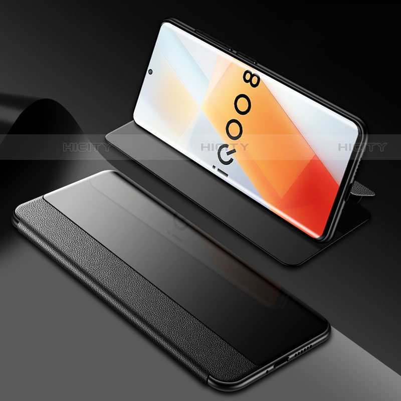 Vivo iQOO 8 5G用手帳型 レザーケース スタンド カバー Vivo ブラック