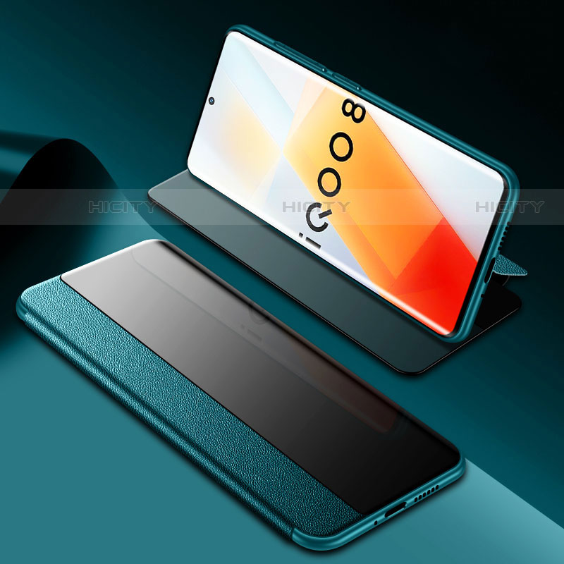 Vivo iQOO 8 Pro 5G用手帳型 レザーケース スタンド カバー Vivo グリーン