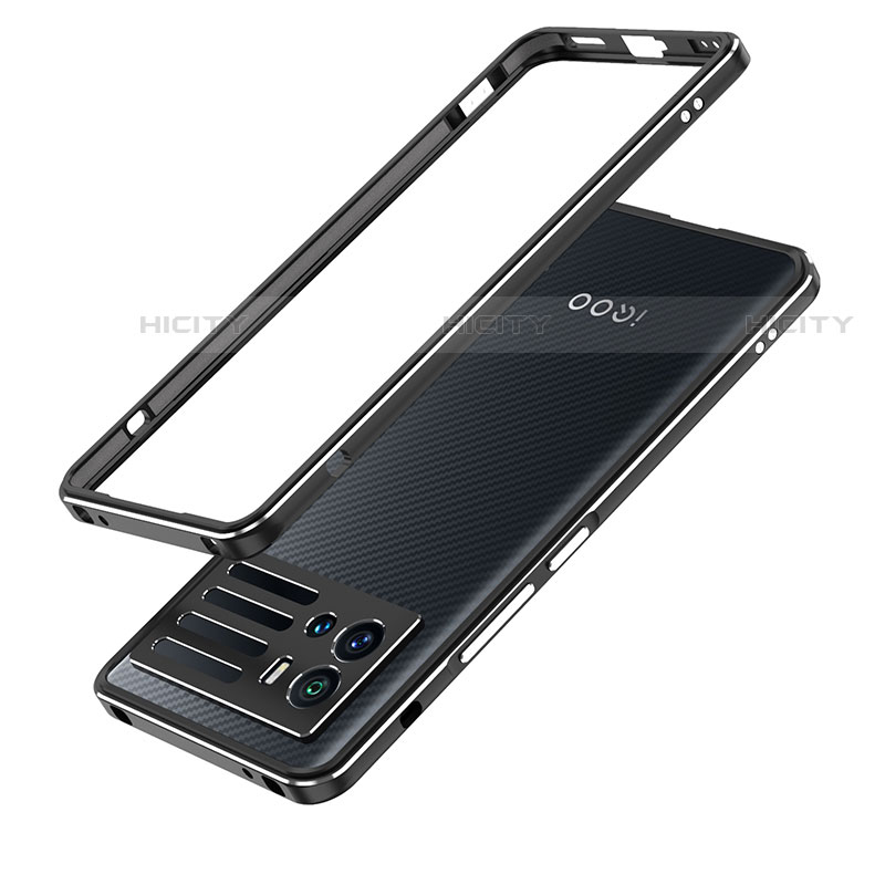 Vivo iQOO 9 5G用ケース 高級感 手触り良い アルミメタル 製の金属製 バンパー カバー Vivo ブラック