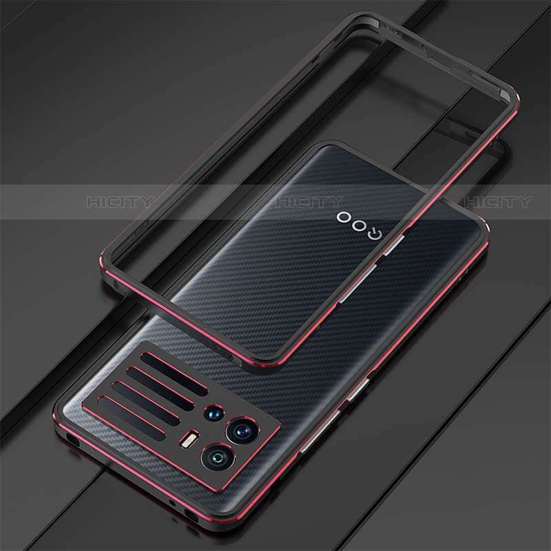 Vivo iQOO 9 5G用ケース 高級感 手触り良い アルミメタル 製の金属製 バンパー カバー A01 Vivo レッド・ブラック