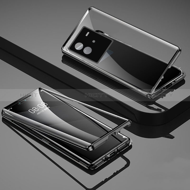 Vivo iQOO Neo6 5G用ケース 高級感 手触り良い アルミメタル 製の金属製 360度 フルカバーバンパー 鏡面 カバー P02 Vivo ブラック
