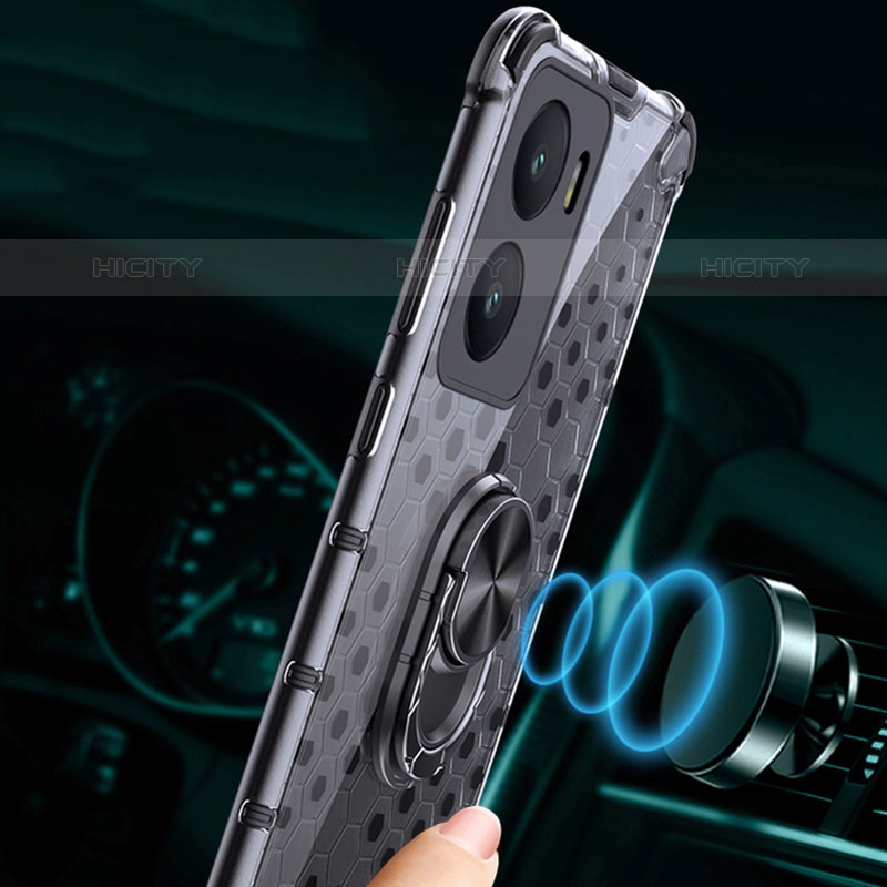 Vivo iQOO Z7x 5G用360度 フルカバーハイブリットバンパーケース クリア透明 プラスチック 鏡面 アンド指輪 マグネット式 AM1 Vivo 